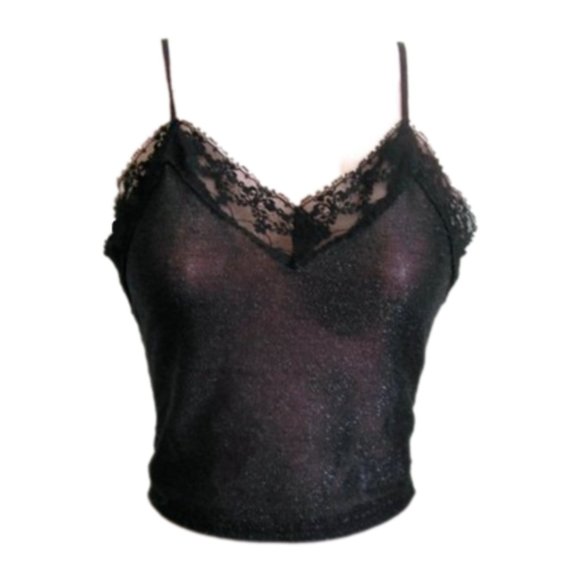 1990s vintage sexy sheer black lace camisole shirt crop top size extra small xs - Picture 4 of 7